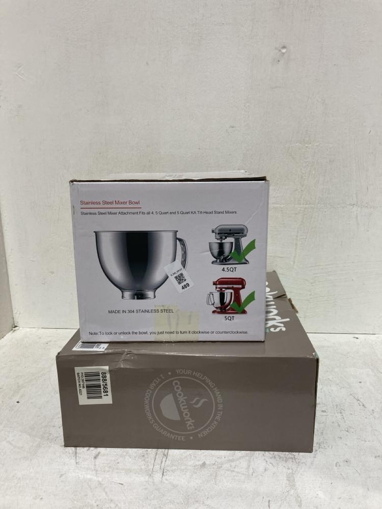 Lot 489  
            Birmingham SR107 - Parcel Delivery Only 

                
2 X ITEMS TO INCLUDE STAINLESS STEEL STAND MIXER BOWL