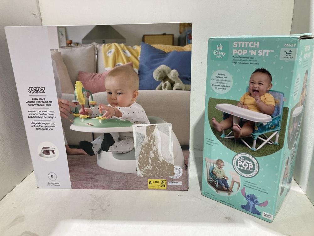 Lot 578  
            Birmingham SR107 - Parcel Delivery Only 

                
2 X ITEMS TO INCLUDE MAMAS & PAPAS BABY SNUG 2 STAGE FLOOR SUPPORT SEAT WITH PLAY...