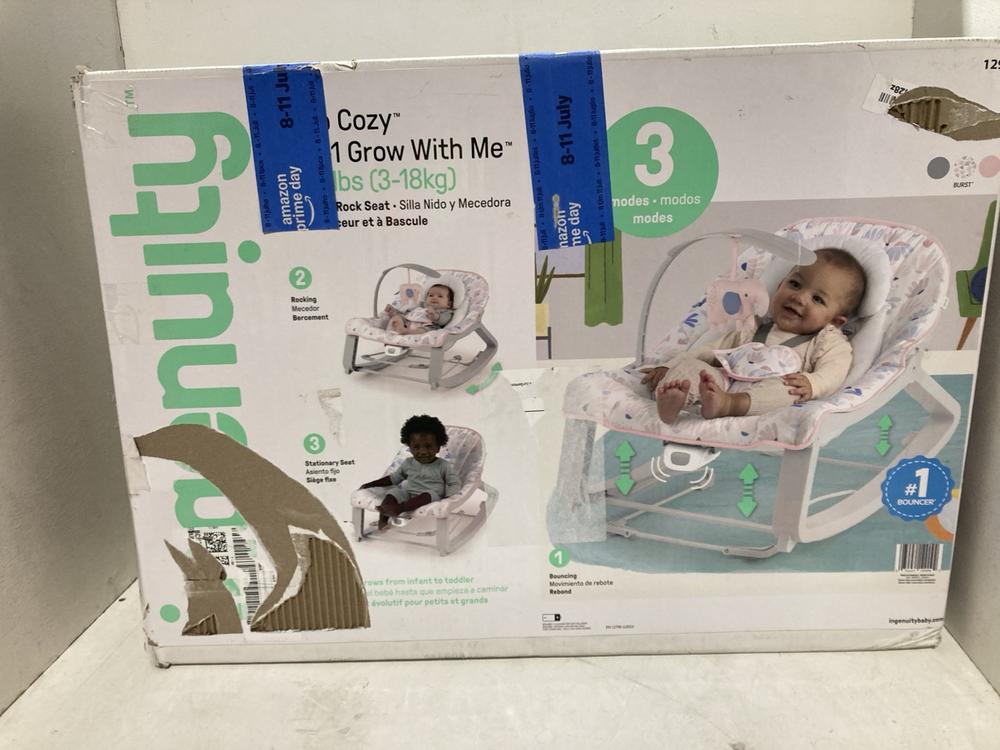 Lot 584  
            Birmingham SR107 - Parcel Delivery Only 

                
INGENUITY KEEP COZY 3 IN 1 GROW WITH ME BOUNCE & ROCK SEAT