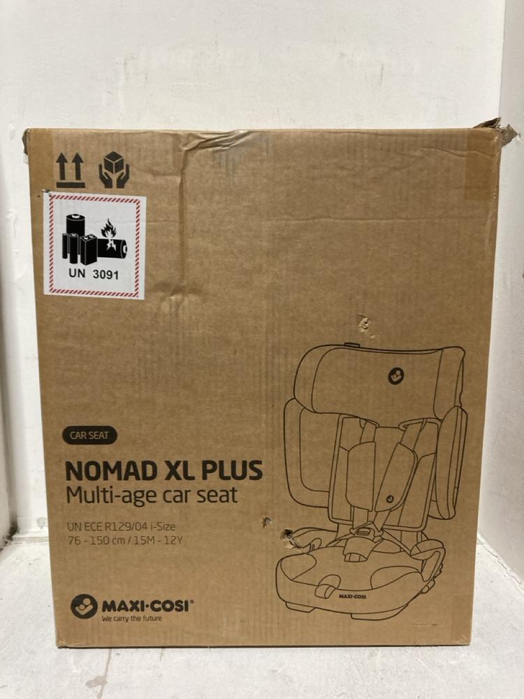 Lot 58  
            Birmingham SR107 - Parcel Delivery Only 

                
MAXI-COSI NOMAD XL PLUS 15M-12Y CAR SEAT ORIGINAL RRP £169