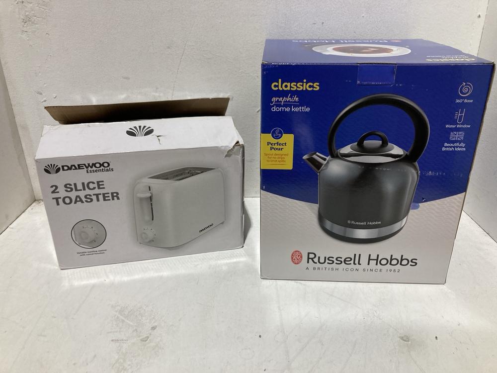 Lot 613  
            Birmingham SR107 - Parcel Delivery Only 

                
2 X ITEMS TO INCLUDE RUSSELL HOBBS GRAPHITE DOME KETTLE
