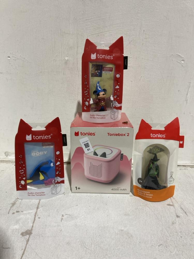 Lot 61  
            Birmingham SR107 - Parcel Delivery Only 

                
TOONIE BOX 2 INCLUDE 3 AUDIOBOOK FIGURES ORIGINAL RRP £194