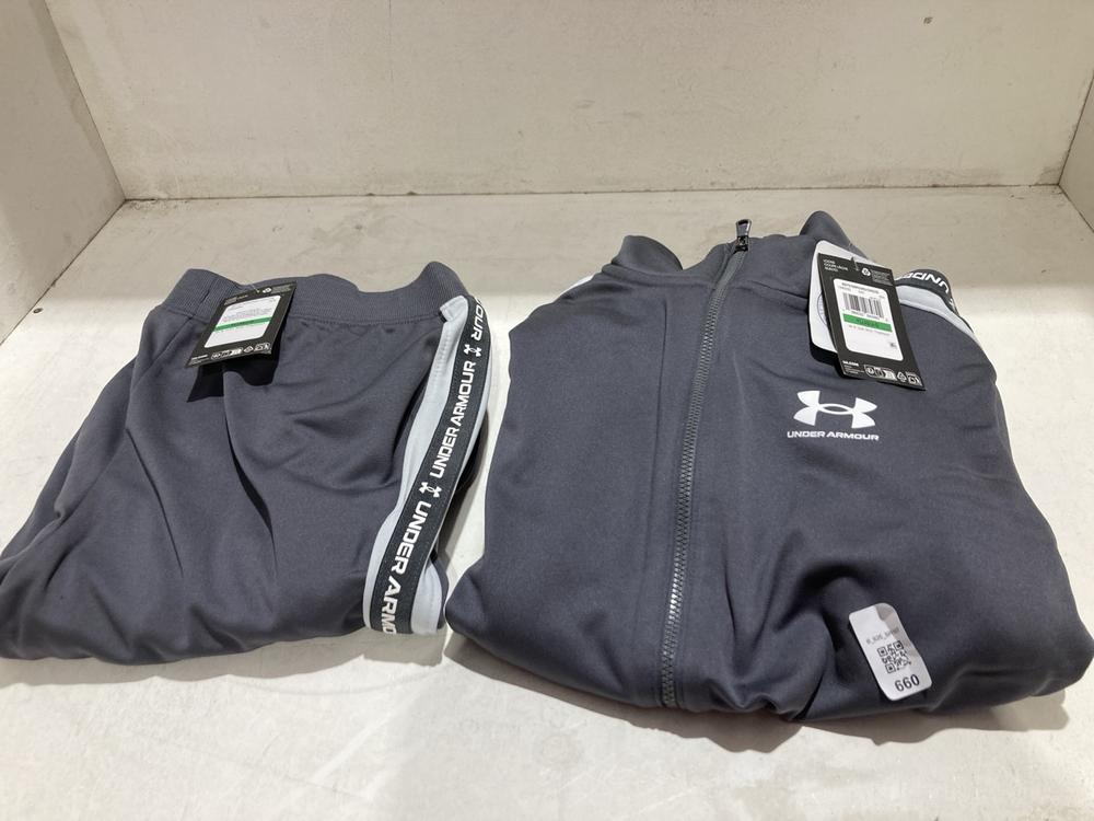 Lot 660  
            Birmingham SR107 - Parcel Delivery Only 

                
2 X ITEMS BOYS UNDER ARMOUR GREY TRACKSUIT YL/JG/J-G