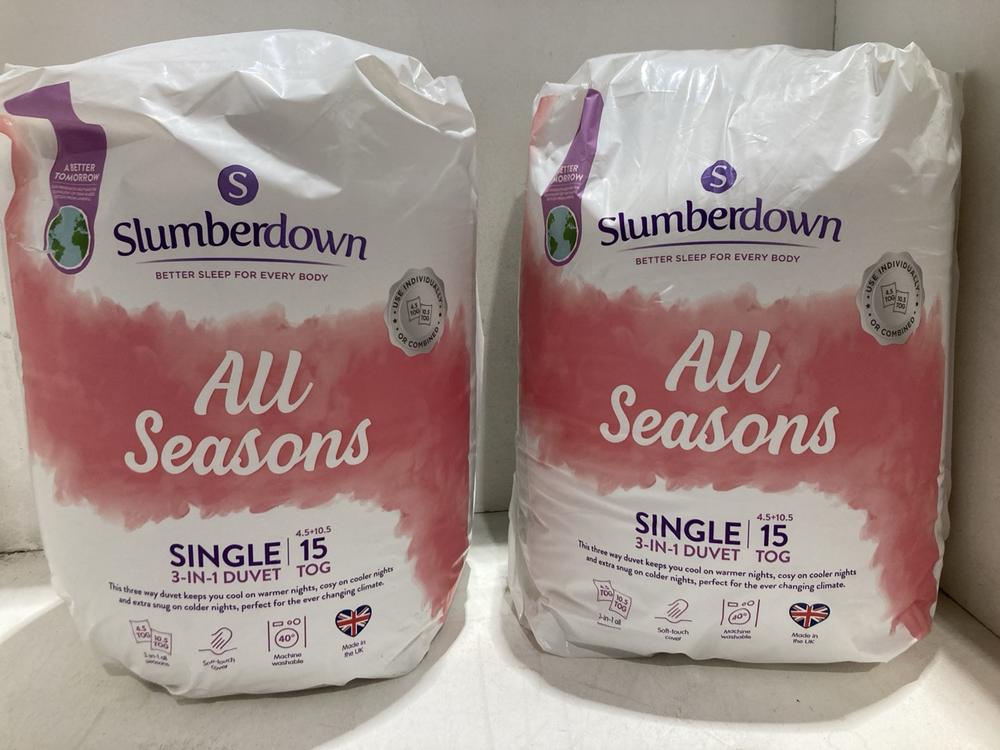 Lot 675  
            Birmingham SR107 - Parcel Delivery Only 

                
2 X SLUMBERDOWN ALL SEASONS SINGLE 3 IN 1 DUVETS