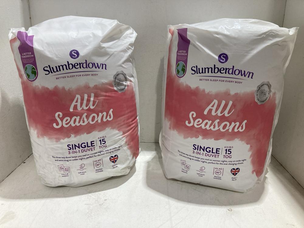 Lot 678  
            Birmingham SR107 - Parcel Delivery Only 

                
2 X SLUMBERDOWN ALL SEASONS SINGLE 3 IN 1 DUVETS