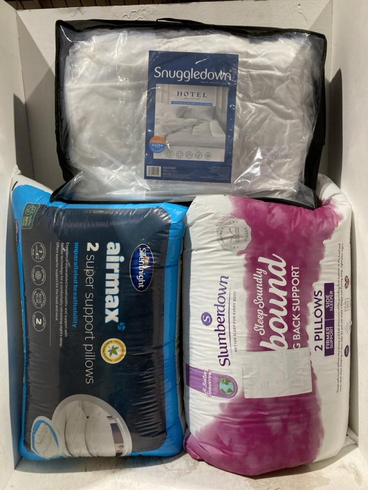 Lot 689  
            Birmingham SR107 - Parcel Delivery Only 

                
ASSORTED LINEN TO INCLUDE SILENTNIGHT SUPER SUPPORT PILLOWS SET OF 2