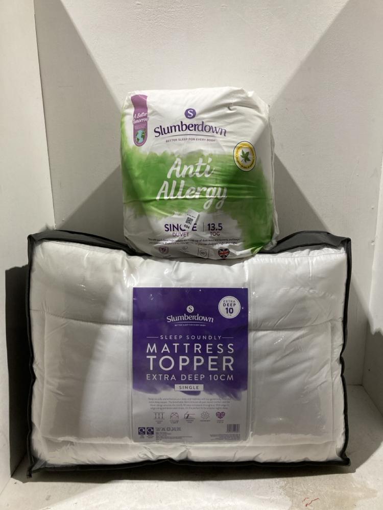 Lot 694  
            Birmingham SR107 - Parcel Delivery Only 

                
ASSORTED LINEN TO INCLUDE SLUMBERDOWN ANTI ALLERGY SINGLE DUVET 13.5 TOG