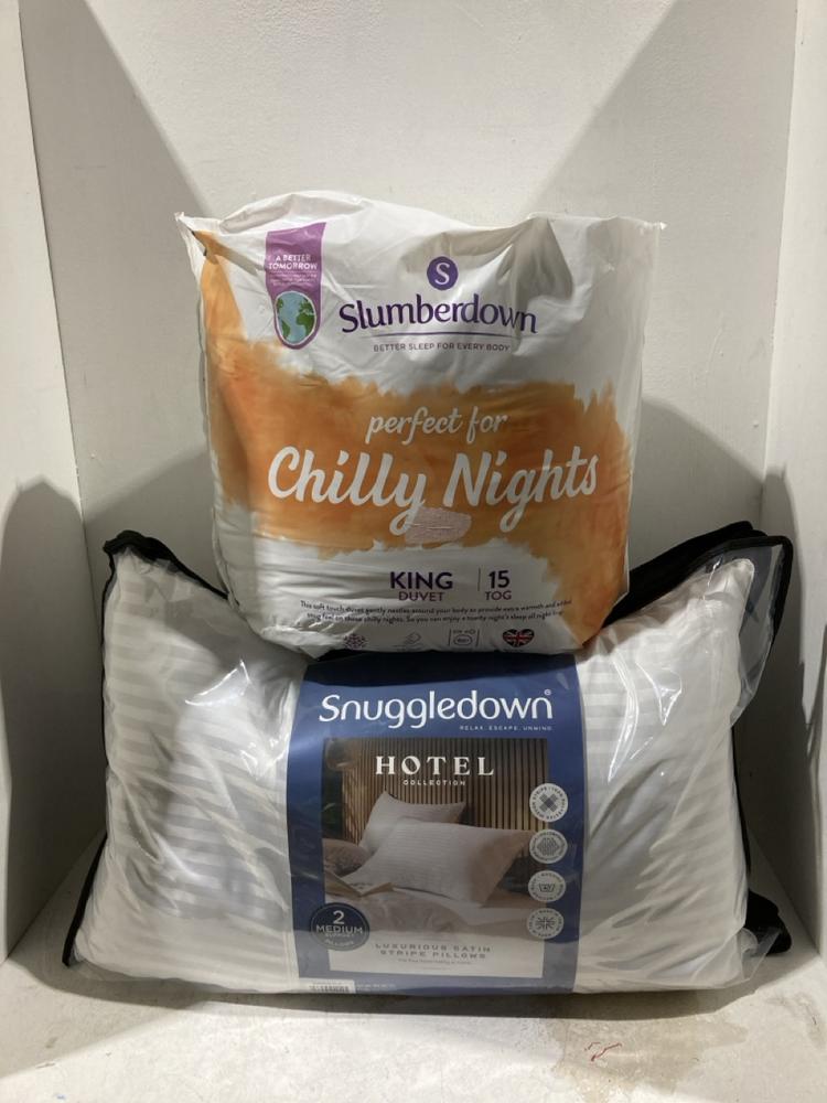 Lot 695  
            Birmingham SR107 - Parcel Delivery Only 

                
ASSORTED LINEN TO INCLUDE SLUMBERDOWN CHILLY NIGHT KING DUVET 15 TOG