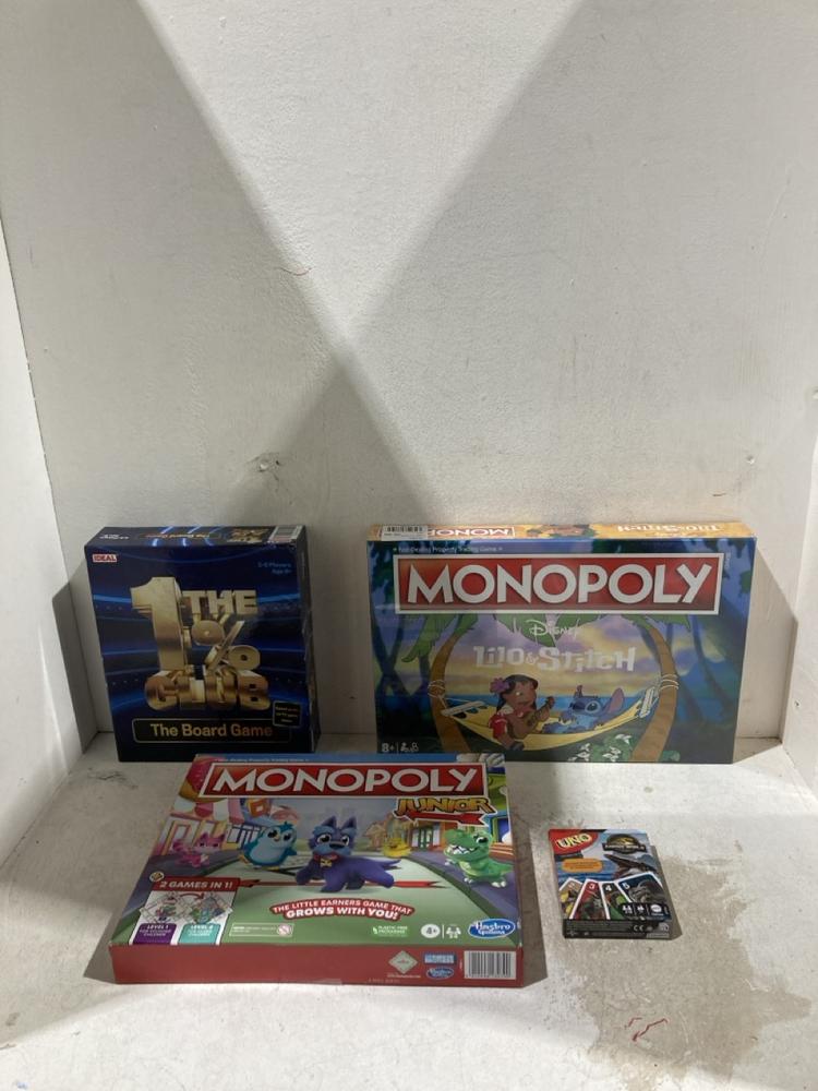 Lot 704  
            Birmingham SR107 - Parcel Delivery Only 

                
ASSORTED CHILDRENS BOARD GAMES TO INCLUDE DISNEY LILO AND STITCH MONOPOLY