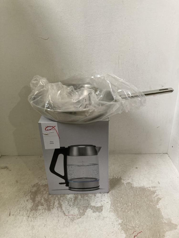 Lot 826  
            Birmingham SR107 - Parcel Delivery Only 

                
JOHN LEWIS & PARTNERS - GLASS KETTLE + ALUMINIUM FRYING PAN
