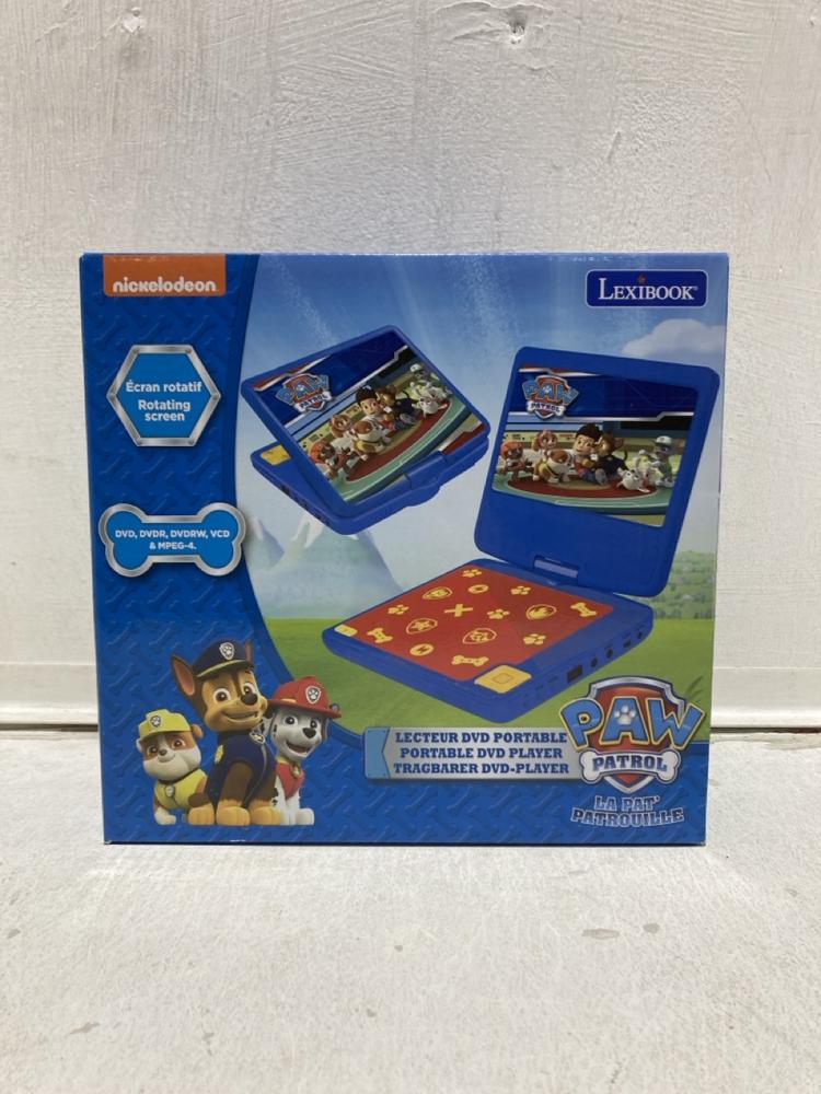 Lot 838  
            Birmingham SR107 - Parcel Delivery Only 

                
LEXIBOOK PAW PATROL PORTABLE DVD PLAYER