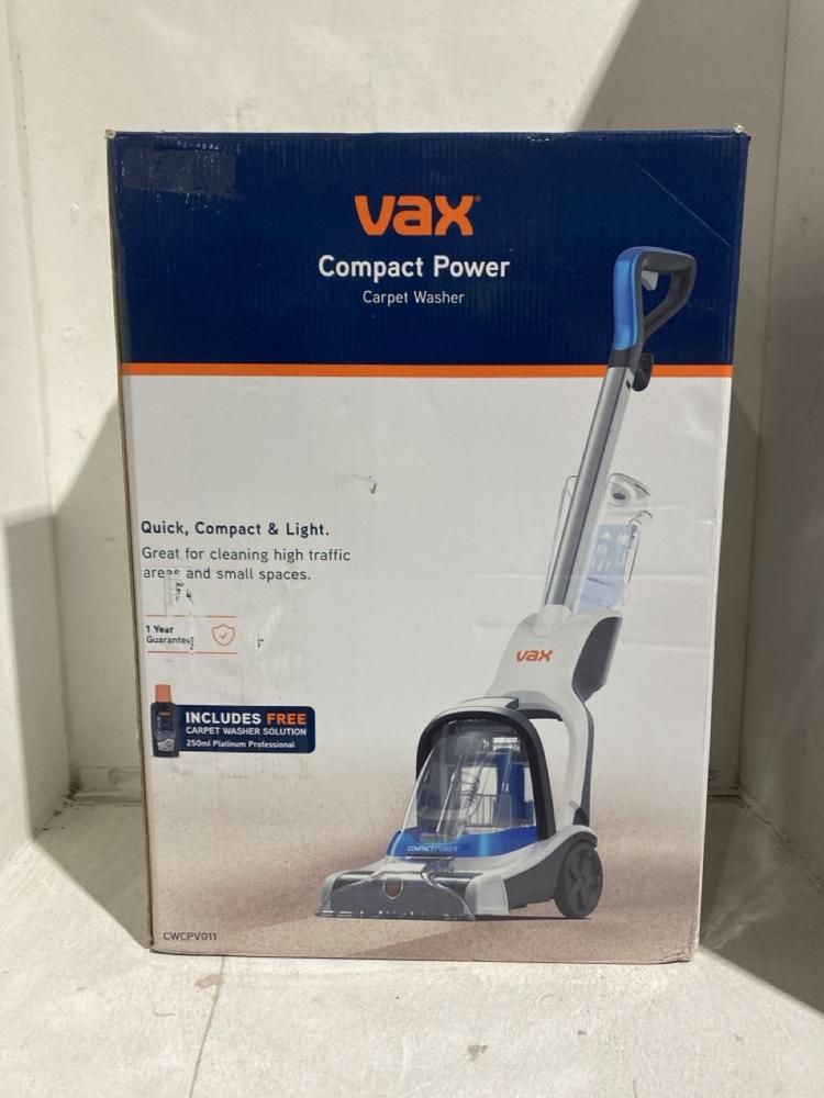Lot 88  
            Birmingham SR107 - Parcel Delivery Only 

                
VAX COMPACT POWER CARPET WASHER - MODEL CWCPV011 ORIGINAL RRP £89