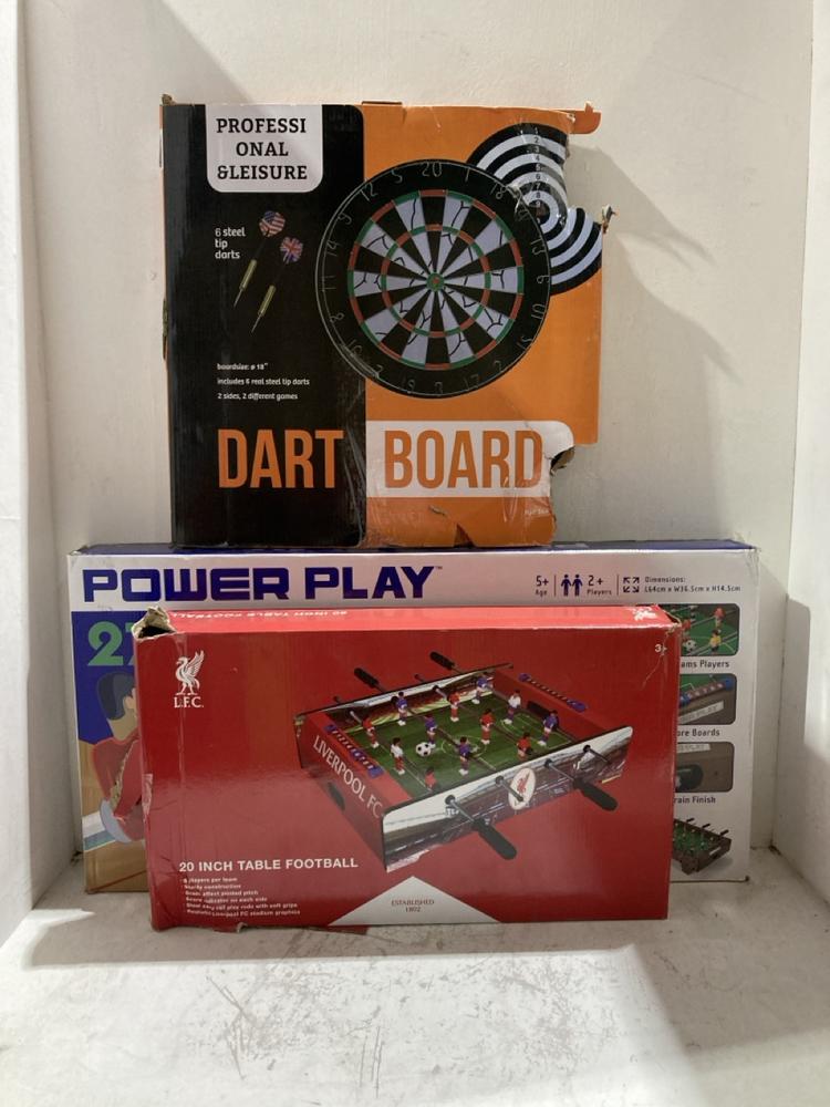Lot 912  
            Birmingham SR107 - Parcel Delivery Only 

                
3 X ITEMS TO INCLUDE POWER PLAY 27" TABLE TOP FOOTBALL GAME