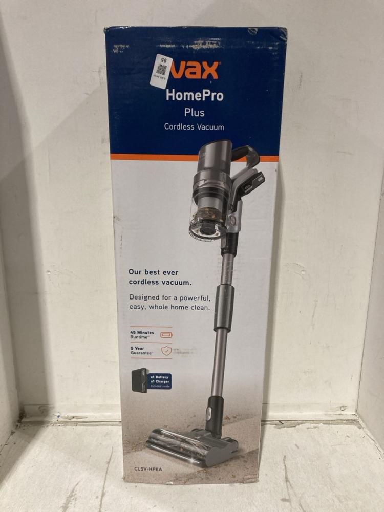 Lot 95  
            Birmingham SR107 - Parcel Delivery Only 

                
VAX HOME PRO PLUS CORDLESS VACUUM CLEANER - MODEL CLSV-HPKA ORIGINAL RRP £279