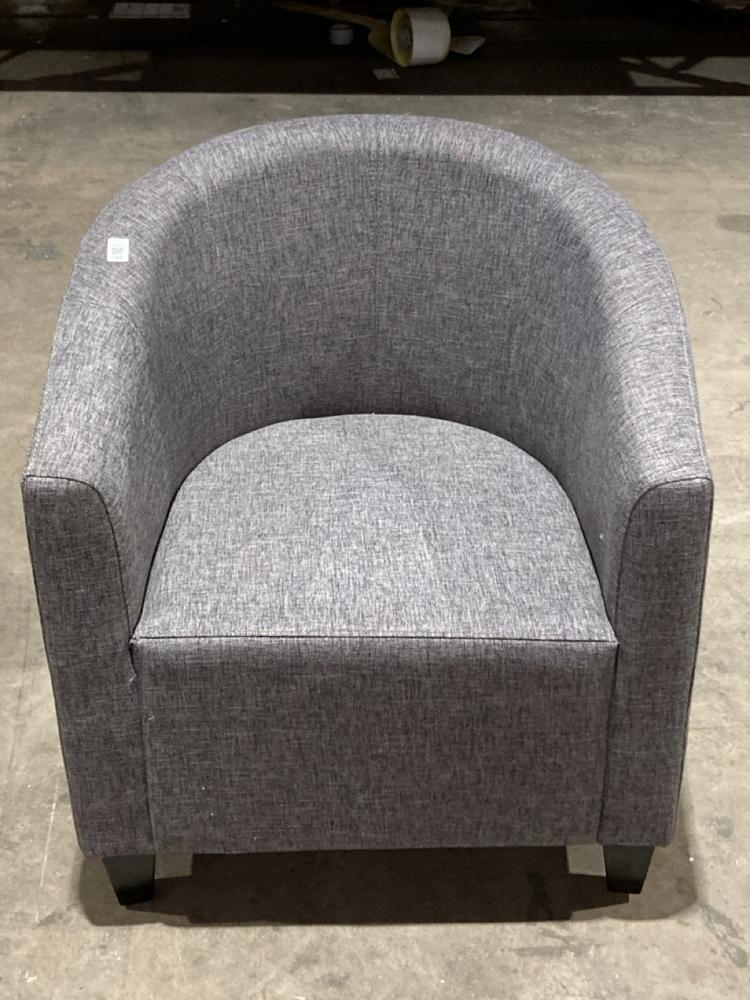 Lot 122  
            Birmingham SR106 - Collection or Optional Delivery Available 

                
TUB CHAIR IN DARK GREY FABRIC (LOCATION: ROW 5 - C )