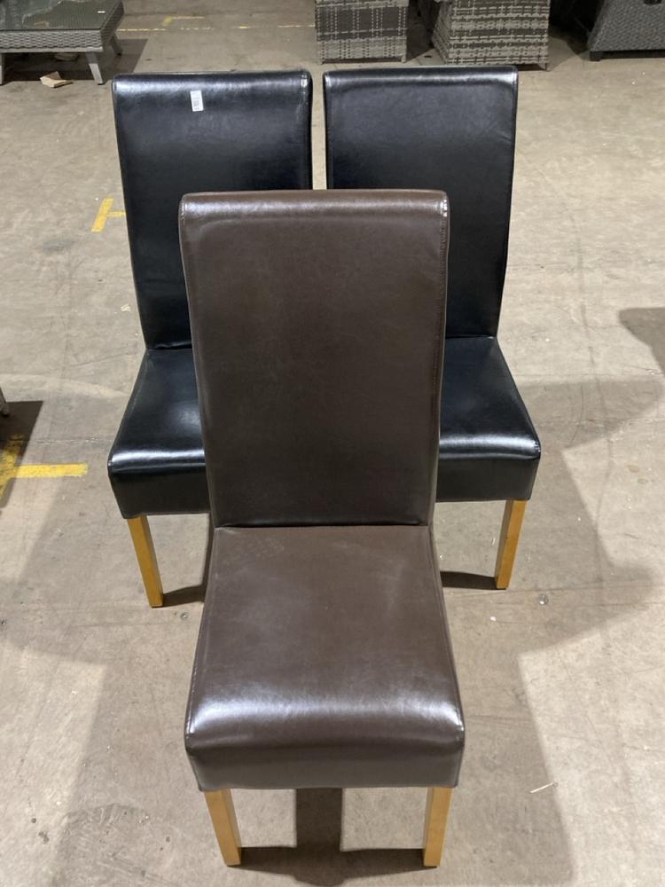 Lot 131  
            Birmingham SR106 - Collection or Optional Delivery Available 

                
3 X LEATHER FABRIC DINING CHAIR (LOCATION: ROW 5 - C )