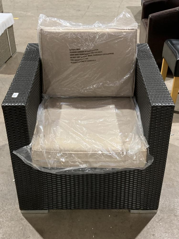 Lot 134  
            Birmingham SR106 - Collection or Optional Delivery Available 

                
HOTEL RATTAN OUTDOOR CHAIR WITH CUSHION (LOCATION: L)