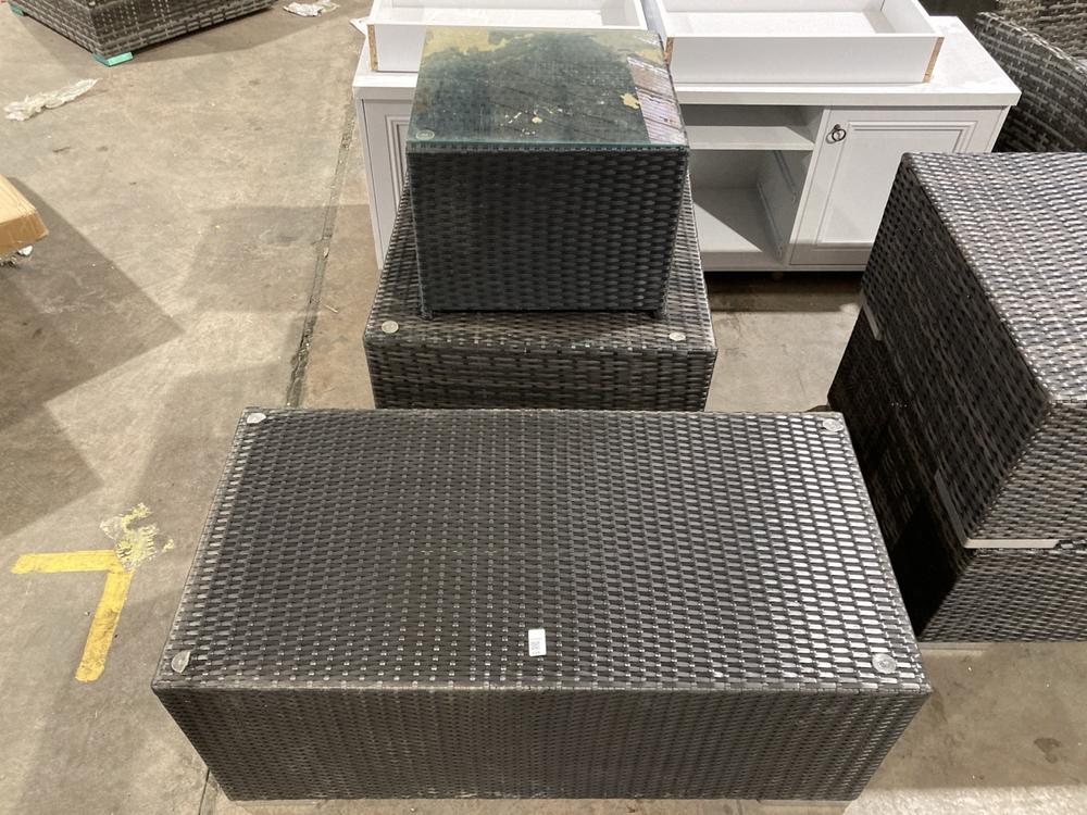 Lot 135  
            Birmingham SR106 - Collection or Optional Delivery Available 

                
3 X RATTAN OUTDOOR COFFEE TABLE (LOCATION: ROW 4 - C)