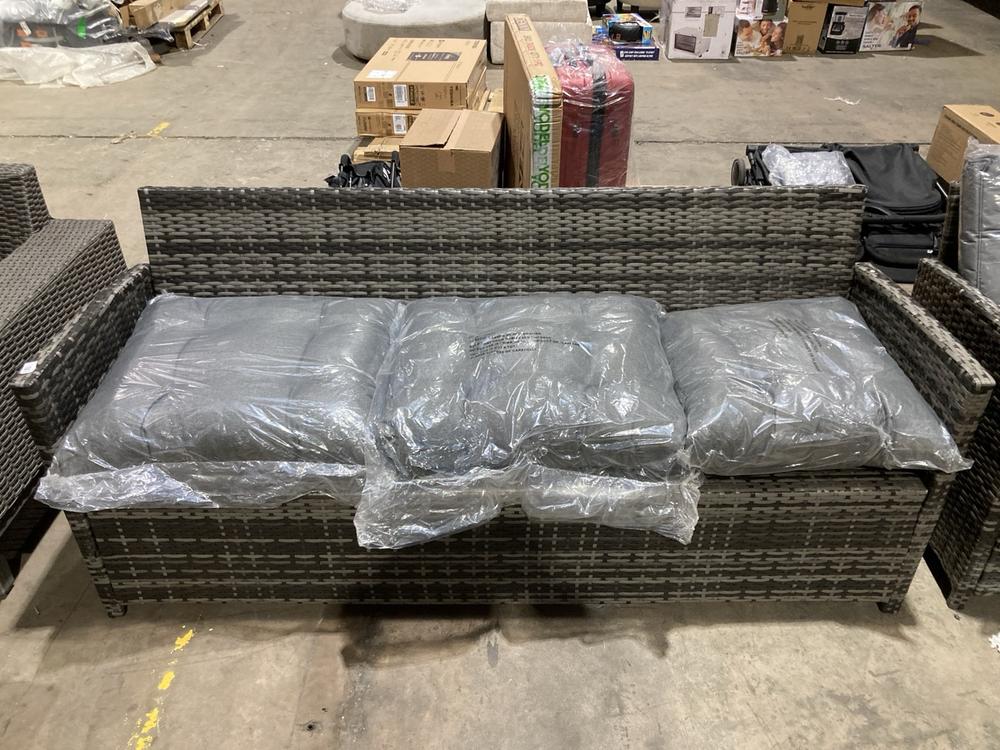 Lot 141  
            Birmingham SR106 - Collection or Optional Delivery Available 

                
RATTAN OUTDOOR 3 SEATER SOFA WITH CUSHION (LOCATION: ROW 4 - C )