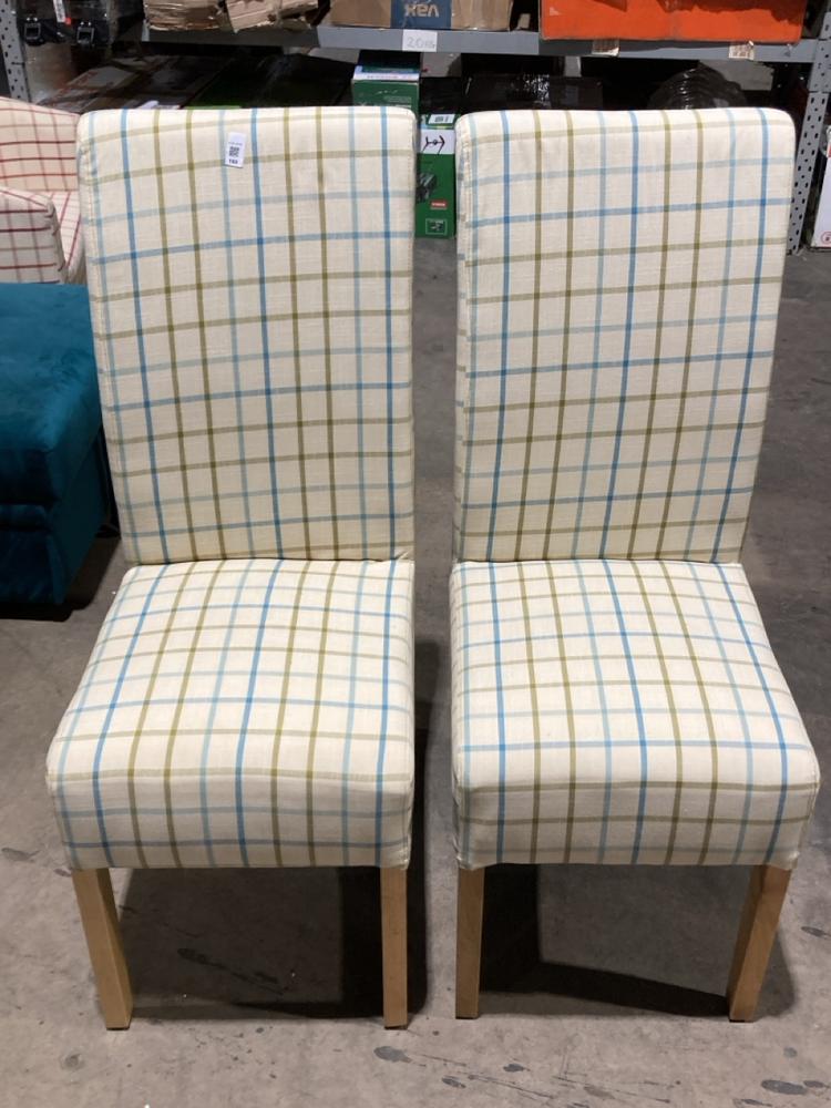 Lot 160  
            Birmingham SR106 - Collection or Optional Delivery Available 

                
VERSATILE CHECK DINING CHAIR SET OF 2 (LOCATION: ROW 4 - C )