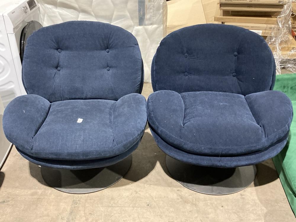 Lot 170  
            Birmingham SR106 - Collection or Optional Delivery Available 

                
2 X BLUE FABRIC SWIVEL ARMCHAIRS (LOCATION: ROW 4 - C )