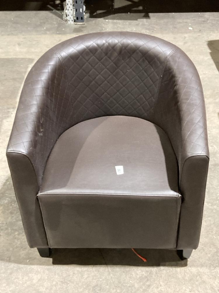 Lot 177  
            Birmingham SR106 - Collection or Optional Delivery Available 

                
BROWN FAUX LEATHER TUB CHAIR (LOCATION: ROW 4 - C )