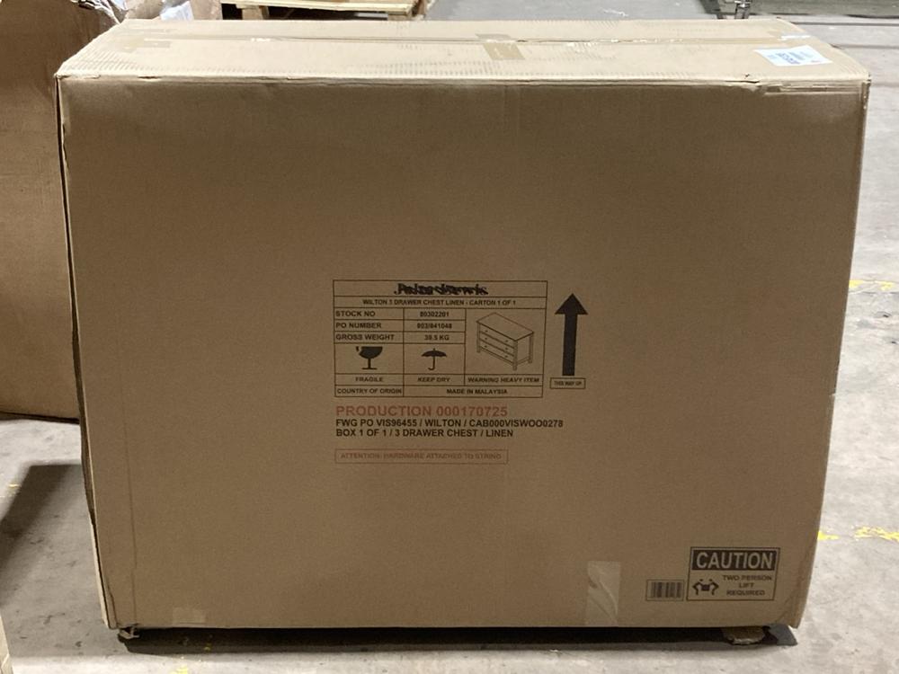 Lot 17  
            Birmingham SR106 - Collection or Optional Delivery Available 

                
JOHN LEWIS AND PARTNERS WILTON 3 DRAWER CHEST LINEN ORIGINAL RRP £279 (003451295)...