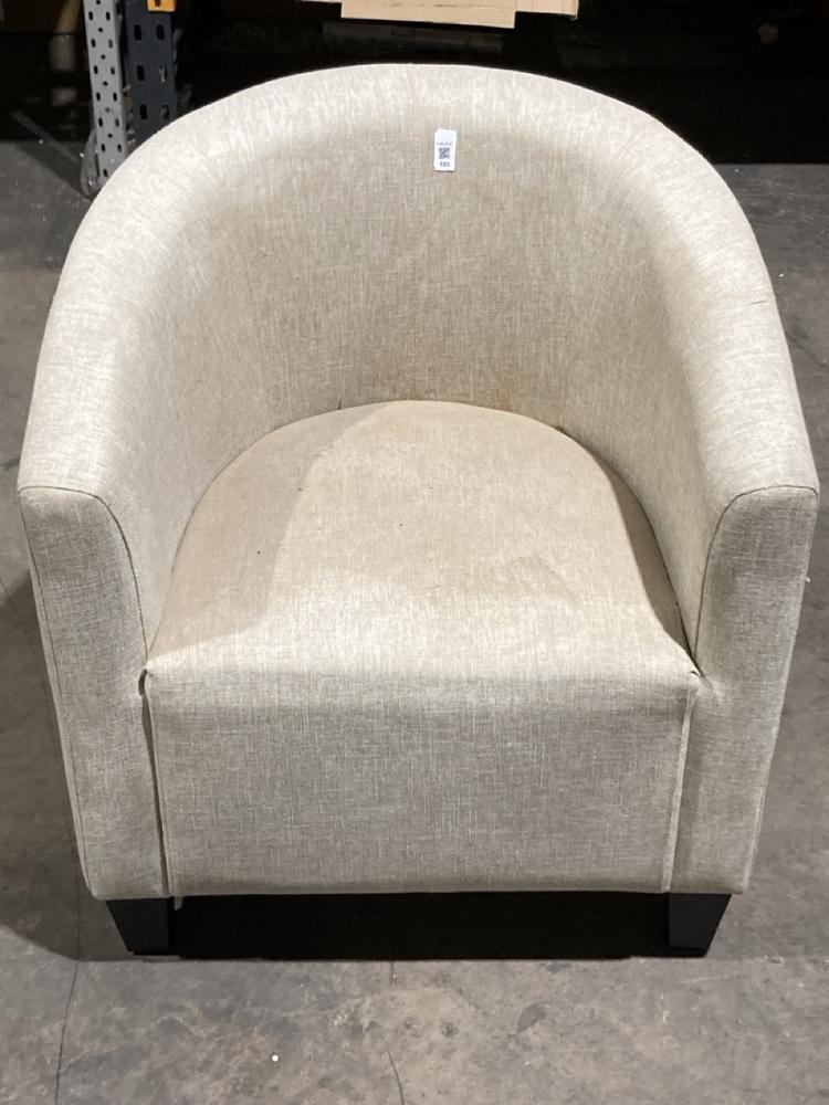 Lot 183  
            Birmingham SR106 - Collection or Optional Delivery Available 

                
TUB CHAIR IN BEIGE FABRIC (LOCATION: ROW 4 - C )