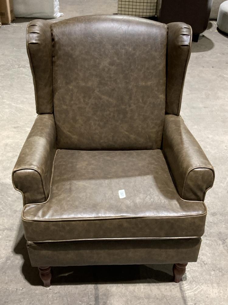 Lot 188  
            Birmingham SR106 - Collection or Optional Delivery Available 

                
BROWN LEATHER WINGBACK ARMCHAIR (LOCATION: ROW 4 - C )