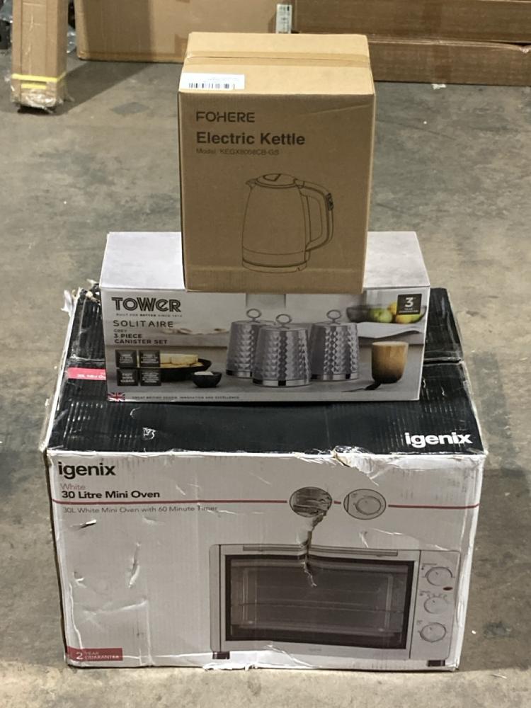 Lot 207  
            Birmingham SR106 - Collection or Optional Delivery Available 

                
3 VARIOUS ITEMS TO INCLUDE IGENIX ELECTRIC COMPACT OVEN (LOCATION: ROW 4 - C )