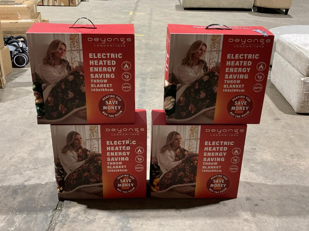 Lot 212  
            Birmingham SR106 - Collection or Optional Delivery Available 

                
4 X DEYONGS ELECTRIC HEATED ENERGY SAVING BLANKET TOTAL ORIGINAL RRP £200 (LOCATI...