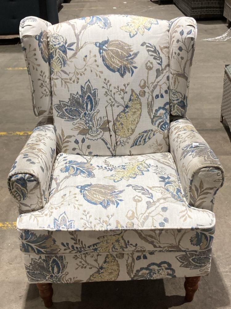 Lot 238  
            Birmingham SR106 - Collection or Optional Delivery Available 

                
WINGBACK ARMCHAIR WITH FLOOR PATTERN (LOCATION: ROW 8 - D )