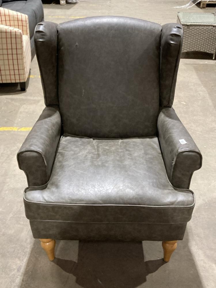 Lot 240  
            Birmingham SR106 - Collection or Optional Delivery Available 

                
LEATHER FABRIC WINGBACK ARMCHAIR (LOCATION: ROW 8 - D )
