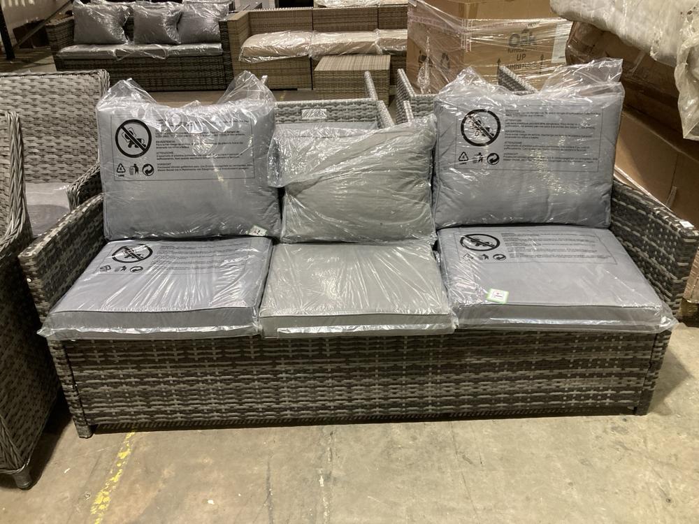 Lot 246  
            Birmingham SR106 - Collection or Optional Delivery Available 

                
RATTAN OUTDOOR 3 SEATER SOFA WITH CUSHION (LOCATION: ROW 8 - D )