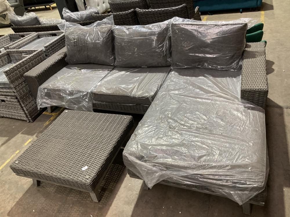 Lot 248  
            Birmingham SR106 - Collection or Optional Delivery Available 

                
RATTAN OUTDOOR RIGHT HAND FACING 3 SEATER SOFA WITH COFFEE TABLE (LOCATION: ROW 7...