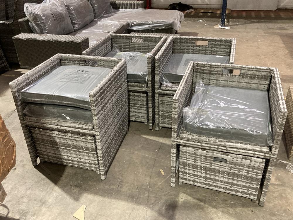 Lot 249  
            Birmingham SR106 - Collection or Optional Delivery Available 

                
4 X RATTAN OUTDOOR CHAIR WITH CUSHION TO INCLUDE COFFEE TABLE (LOCATION: ROW 7 - D )