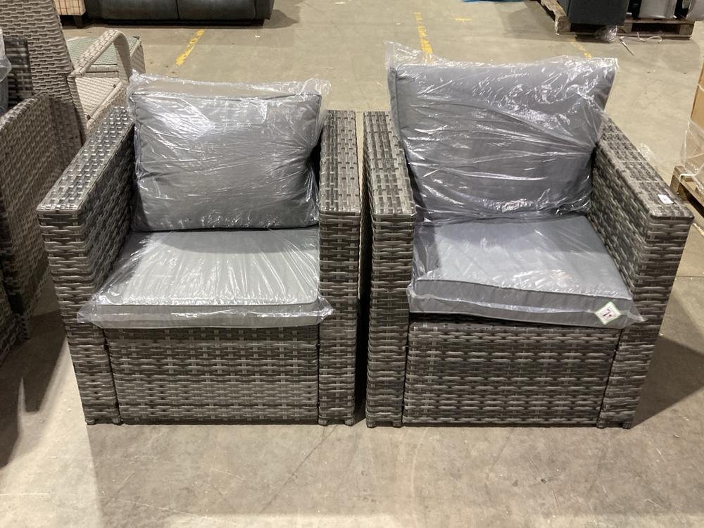 Lot 251  
            Birmingham SR106 - Collection or Optional Delivery Available 

                
2 X RATTAN OUTDOOR HOTEL CHAIR WITH CUSHION (LOCATION: ROW 7 - D )