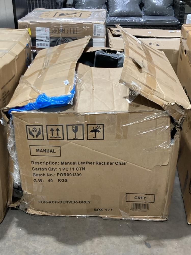 Lot 285  
            Birmingham SR106 - Collection or Optional Delivery Available 

                
DENVER MANUAL LEATHER RECLINER CHAIR IN GREY ORIGINAL RRP £299 - ‎FUR-RCH-DENVER-...