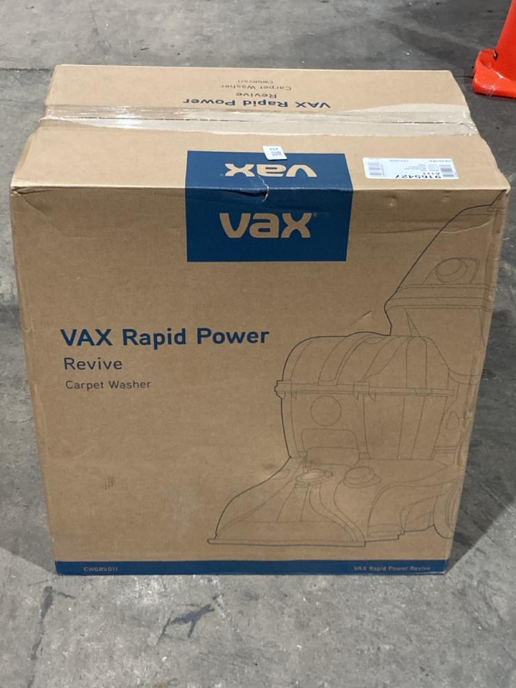 Lot 292  
            Birmingham SR106 - Collection or Optional Delivery Available 

                
VAX CWGRV0011 RAPID POWER CARPET CLEANER ORIGINAL RRP £280 (LOCATION: RACKINGS)