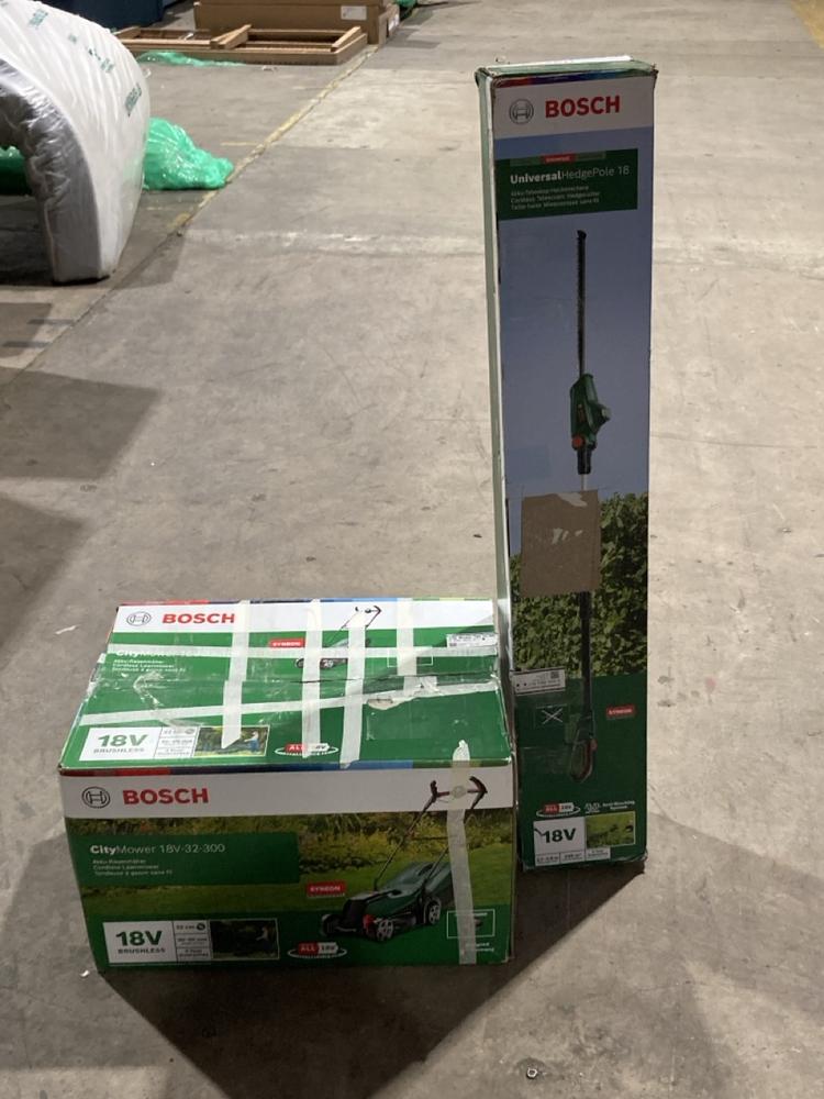 Lot 298  
            Birmingham SR106 - Collection or Optional Delivery Available 

                
2 X BOSCH ITEMS TO INCLUDE CITYMOWER CORDLESS LAWNMOWER (LOCATION: RACKINGS )