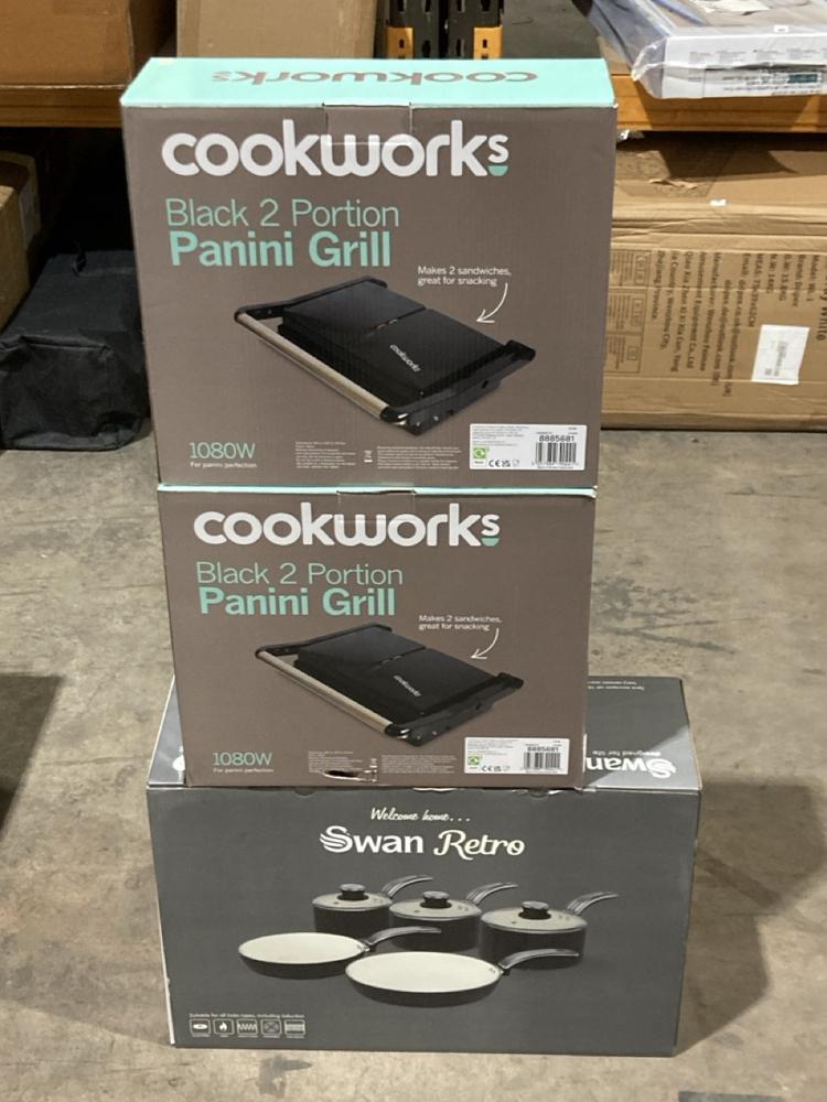 Lot 346  
            Birmingham SR106 - Collection or Optional Delivery Available 

                
VARIOUS ITEMS TO INCLUDE SWAN RETRO 2 PIECE FRYING PAN 20 CM AND 28 CM (LOCATION:...