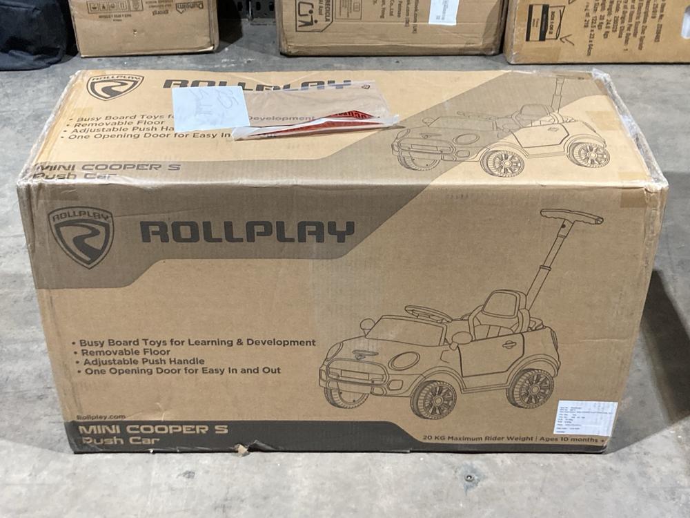 Lot 347  
            Birmingham SR106 - Collection or Optional Delivery Available 

                
ROLLPLAY MINI COOPER S PUSH CAR (LOCATION: RACKINGS)