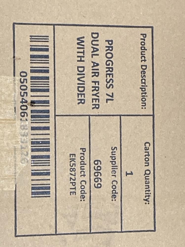 Lot 394  
            Birmingham SR106 - Collection or Optional Delivery Available 

                
PROGRESS DUAL AIR FRYER WITH DIVIDER (LOCATION: RACKINGS)