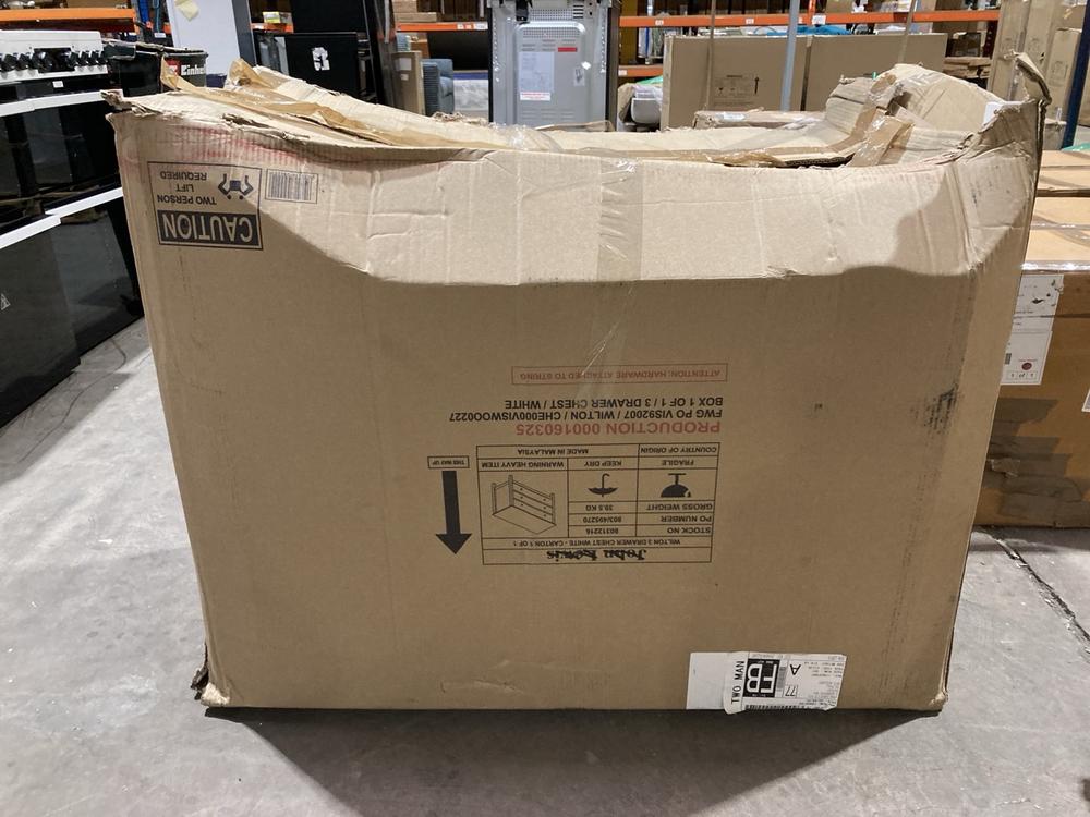 Lot 39  
            Birmingham SR106 - Collection or Optional Delivery Available 

                
WILTON 3 DRAWER CHEST WHITE ORIGINAL RRP £279 (003451983) (LOCATION: ROW 8 - C)