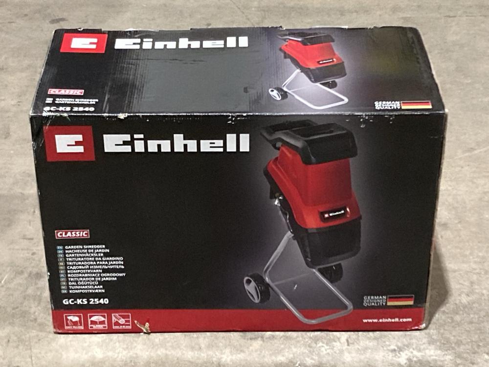 Lot 413  
            Birmingham SR106 - Collection or Optional Delivery Available 

                
EINHELL GARDEN SHREDDER GC-KS-2540 ORIGINAL RRP £127 (LOCATION: RACKINGS)