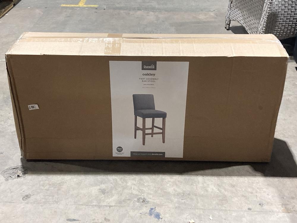 Lot 419  
            Birmingham SR106 - Collection or Optional Delivery Available 

                
DUNELM OAKLEY BAR STOOL IN GREY FABRIC (LOCATION: RACKINGS)