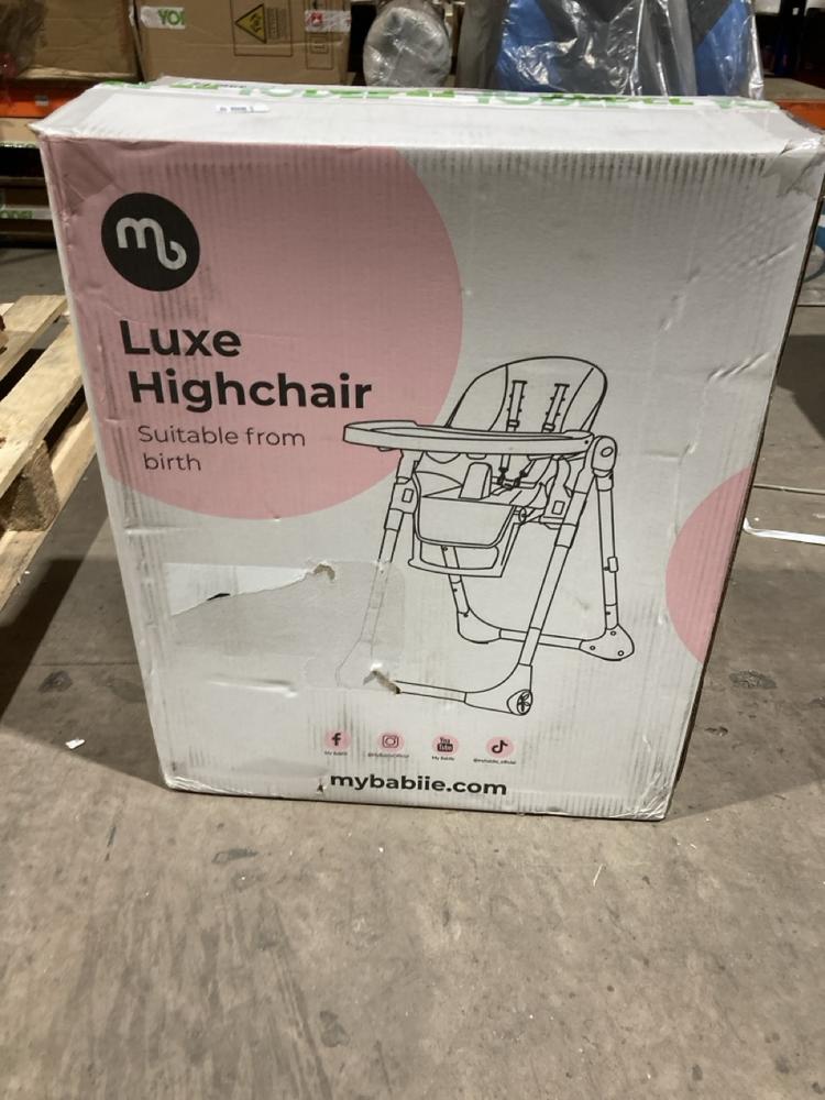 Lot 438  
            Birmingham SR106 - Collection or Optional Delivery Available 

                
MY BABIIE LUXE HIGH CHAIR ORIGINAL RRP £69 (LOCATION: RACKINGS)