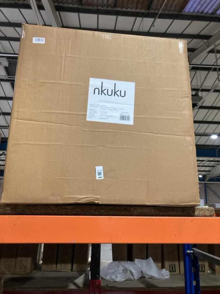 Lot 440  
            Birmingham SR106 - Collection or Optional Delivery Available 

                
NKUKU OTORO GLASS PENDANT GREEN SMOKE LARGE ROUND ORIGINAL RRP £260 (LOCATION: RA...