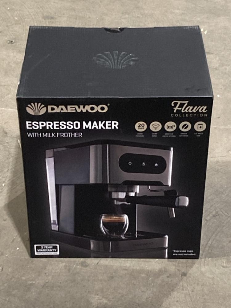Lot 459  
            Birmingham SR106 - Collection or Optional Delivery Available 

                
DAEWOO ESPRESSO MAKER (LOCATION: RACKINGS)