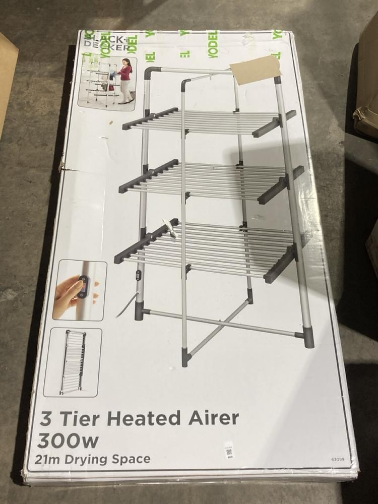 Lot 469  
            Birmingham SR106 - Collection or Optional Delivery Available 

                
BLACK DECKER 3 TIER HEATED AIRER ORIGINAL RRP £165 (LOCATION: RACKINGS)